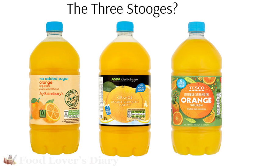These bottles of Orange Squash are absolutely identical, just with different labels.