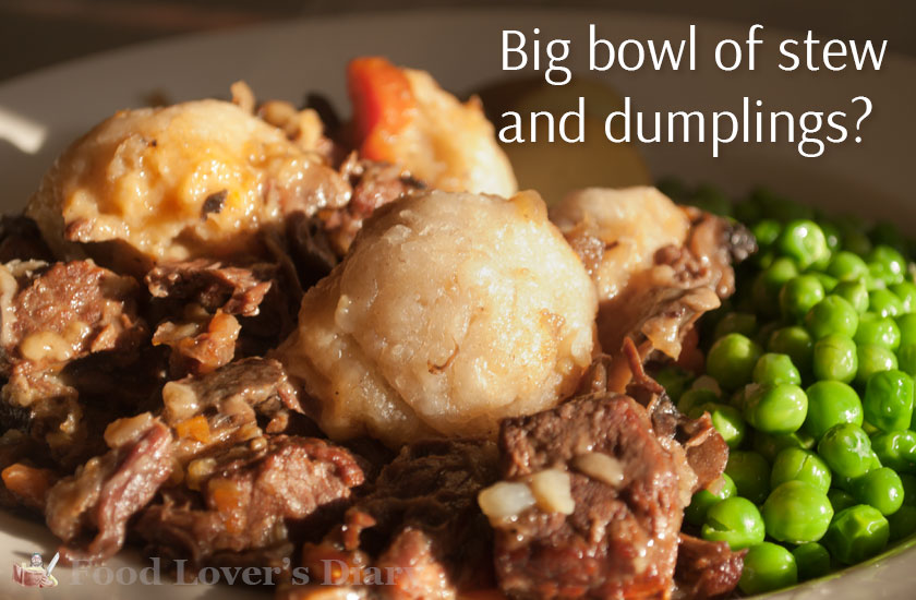 Big bowl of stew with dumplings